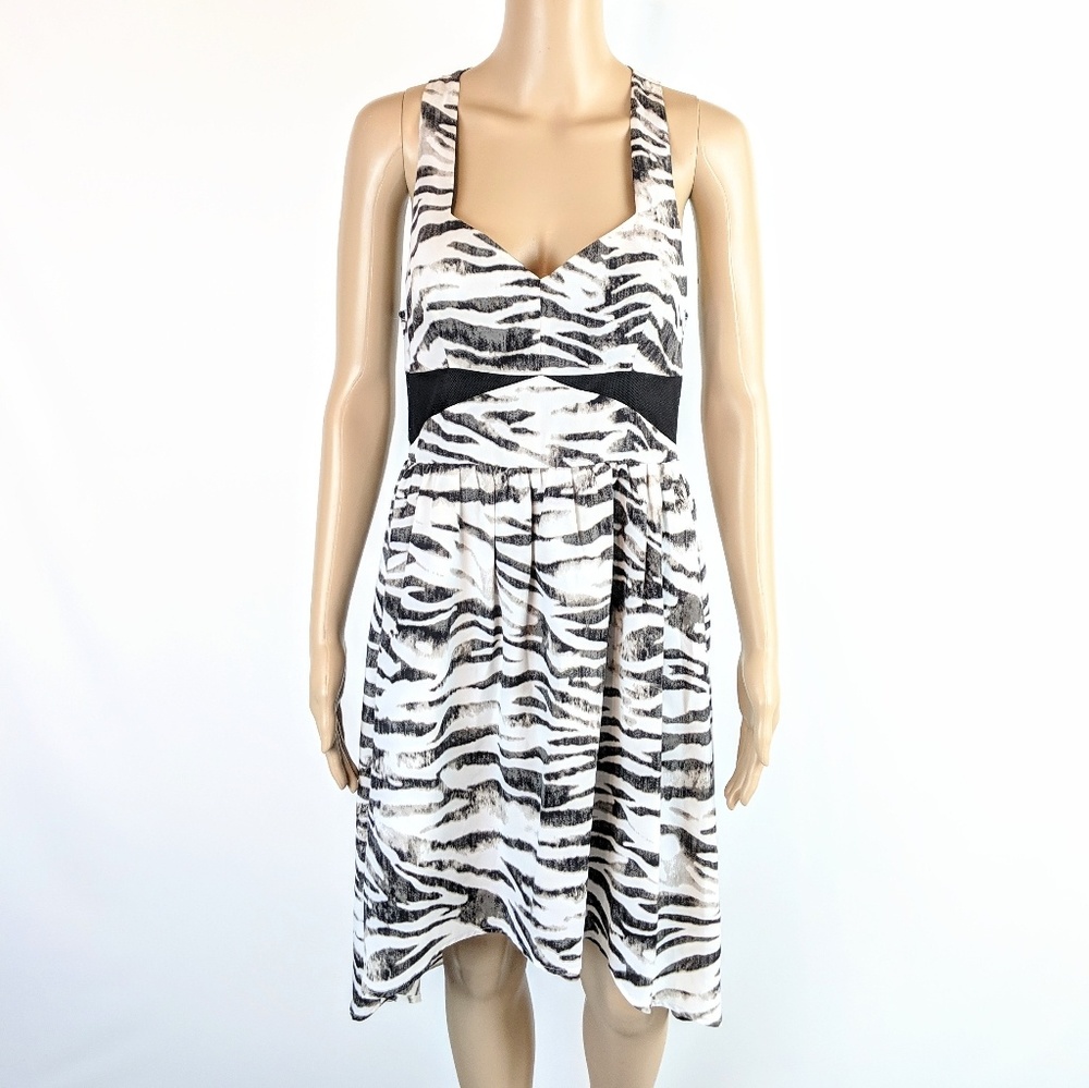 AMBAR Black & White Zebra Print Racerback High Low Dress